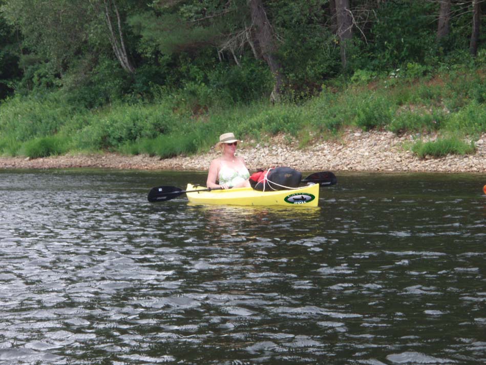 Crazy Karen kayaking down the Pemigewasset River in NH